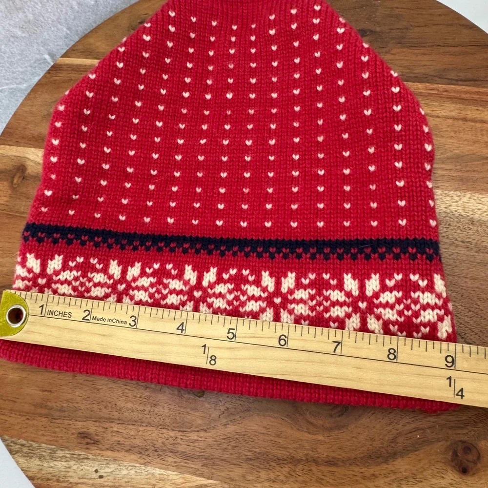 VTG CB Red 100% Wool Knit Hat Snowflake Heart Nordic Winter Toque Beanie